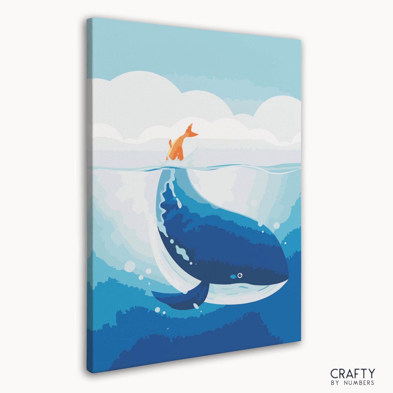 Close-up of orange Whale Tail on the numbered canvas