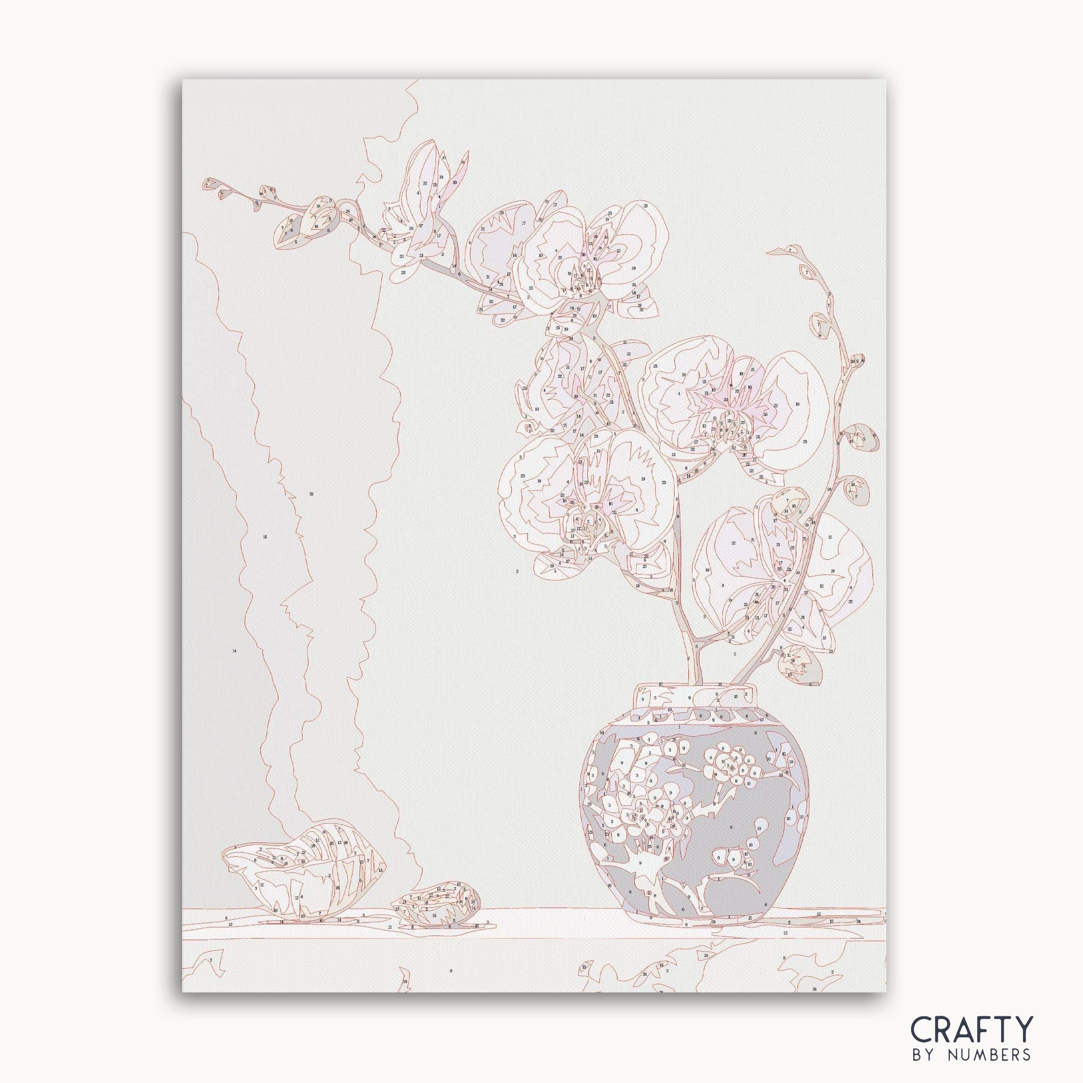 Orchid flower in vase paint by number inspired by famous paintings and van gogh famous paintings with vibrant colors.