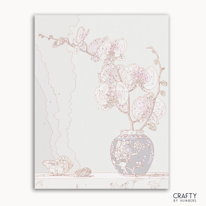 Orchid flower in vase paint by number inspired by famous paintings and van gogh famous paintings with vibrant colors.
