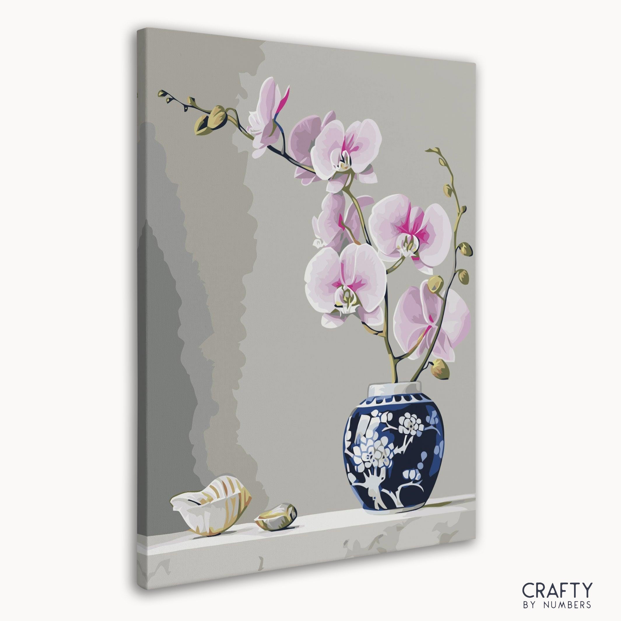 Beautiful orchid flower in vase paint by number resembling most famous paintings and famous landscape paintings by famous artists paintings.