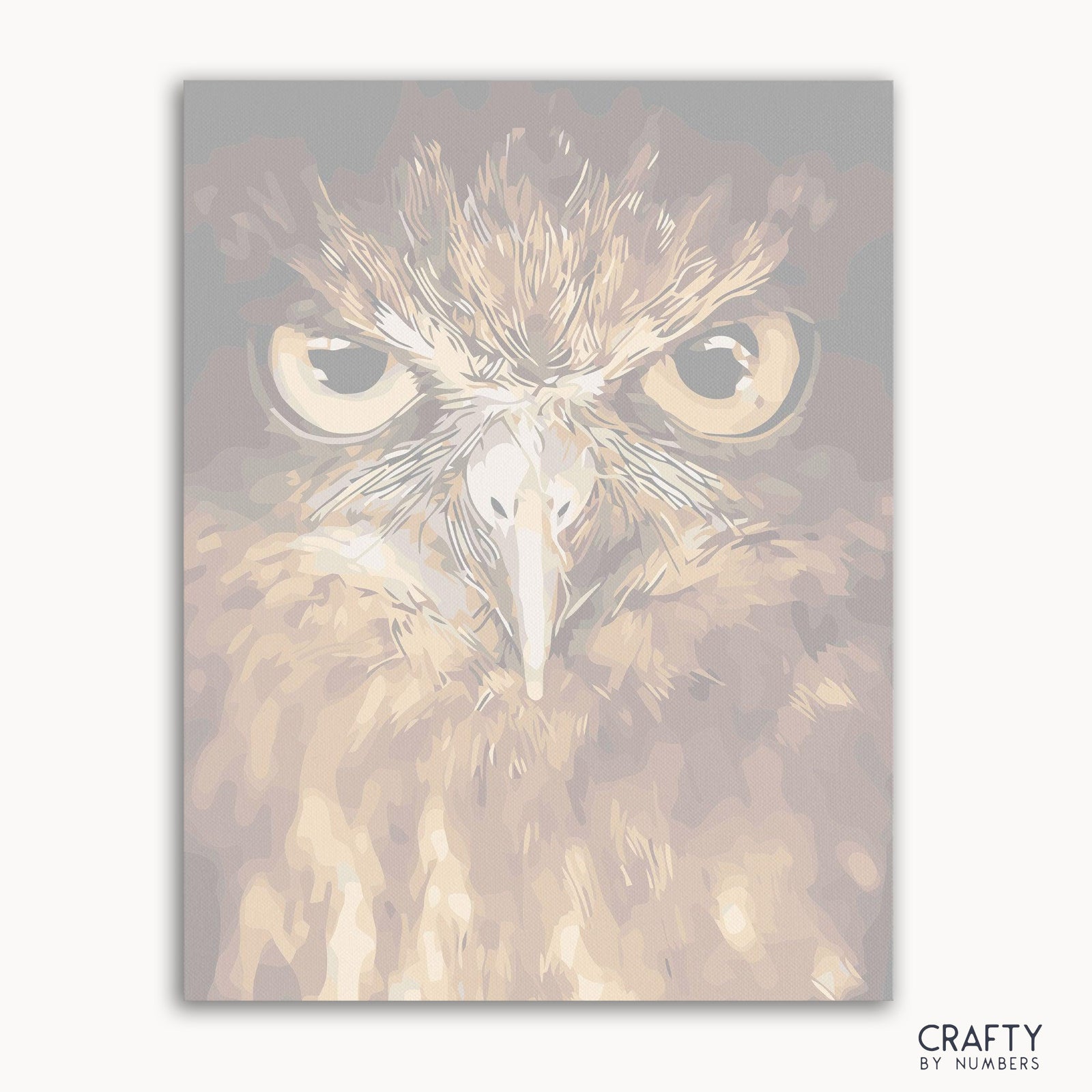 Close-up owl portrait with luminous eyes and detailed feathers