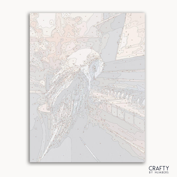 Owl Playing Piano paint by number inspired by famous paintings, blending styles of Vincent van Gogh famous paintings and famous artists paintings.