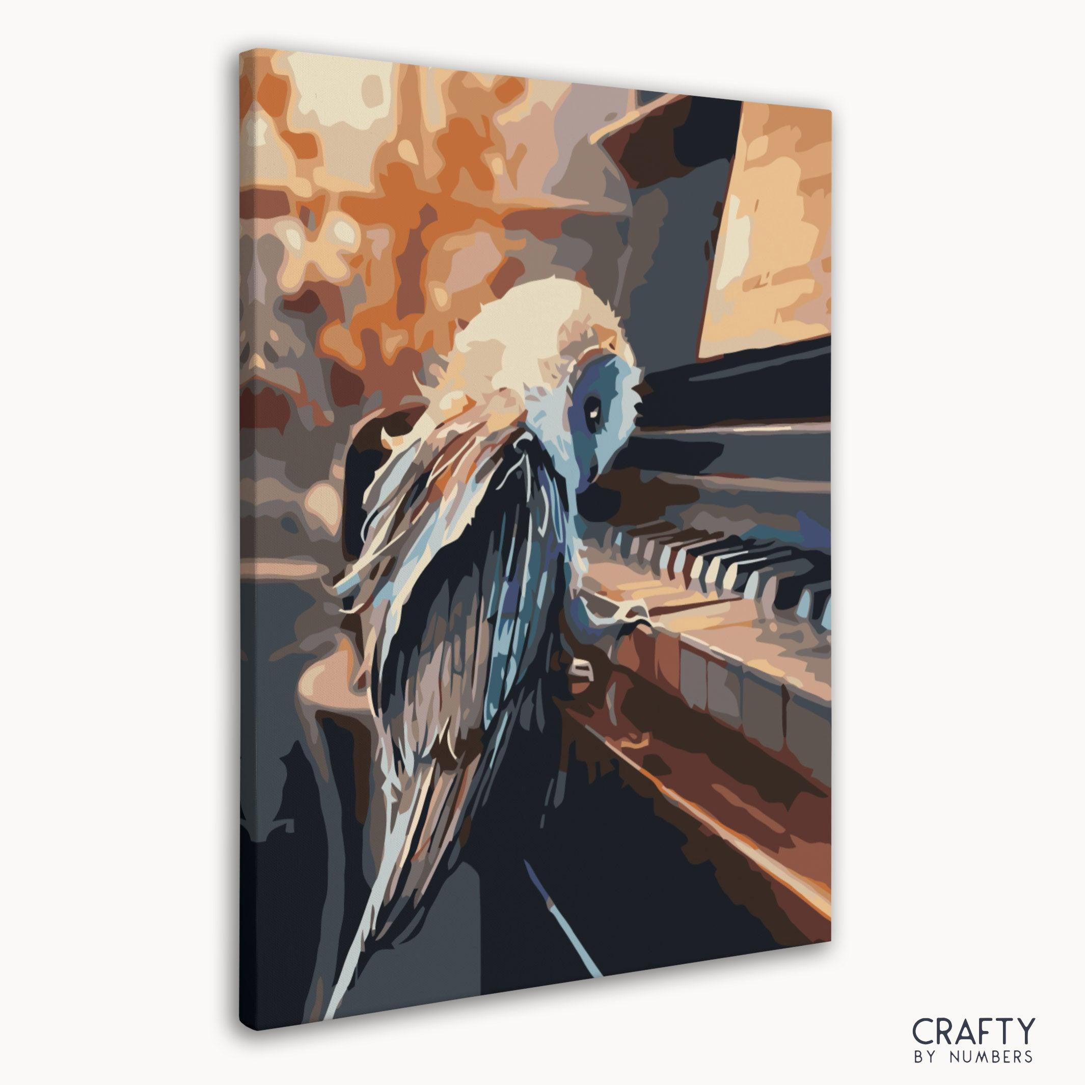 Vibrant Owl Playing Piano paint by number echoing colors from most famous paintings and famous abstract paintings.