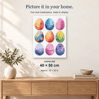 Palette of Easter Wonders displayed on a sunlit wall. Canvas size 40 × 50 cm.