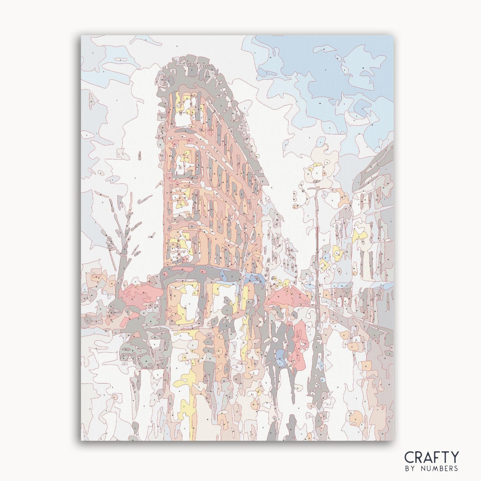 Paris in Rain paint by numbers kit with canvas and paints