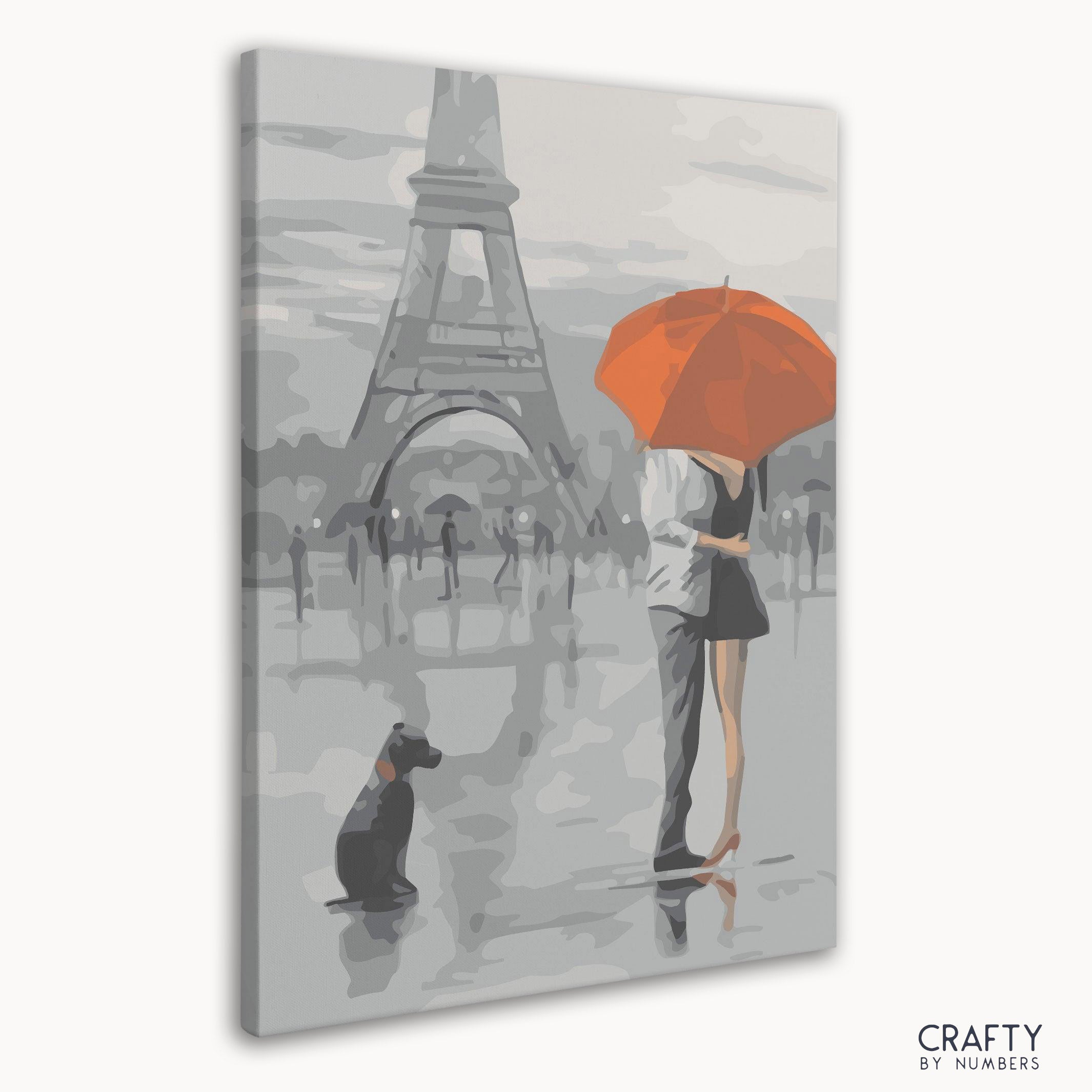 Colorful Paris Lovers paint by numbers, blending styles seen in vincent van gogh famous paintings with vivid brushstroke techniques.