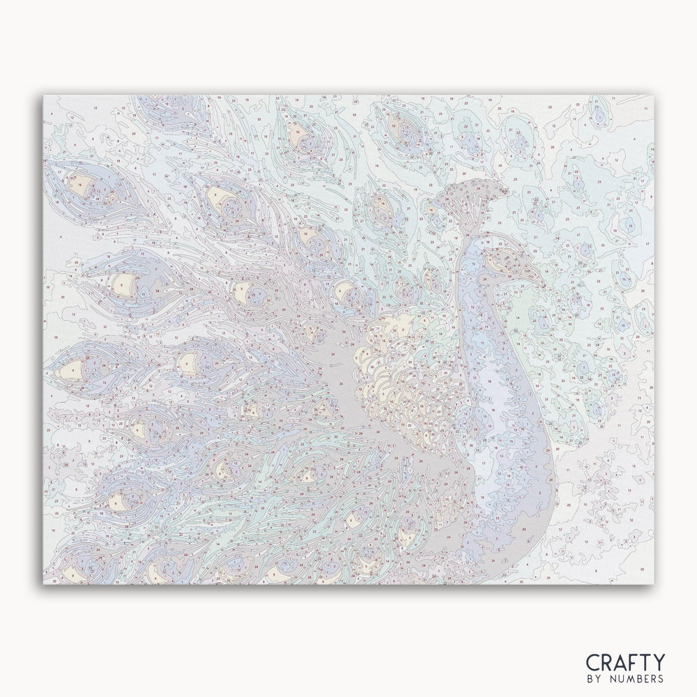 Pavo Real paint by number inspired by famous paintings featuring vibrant colors and intricate details.