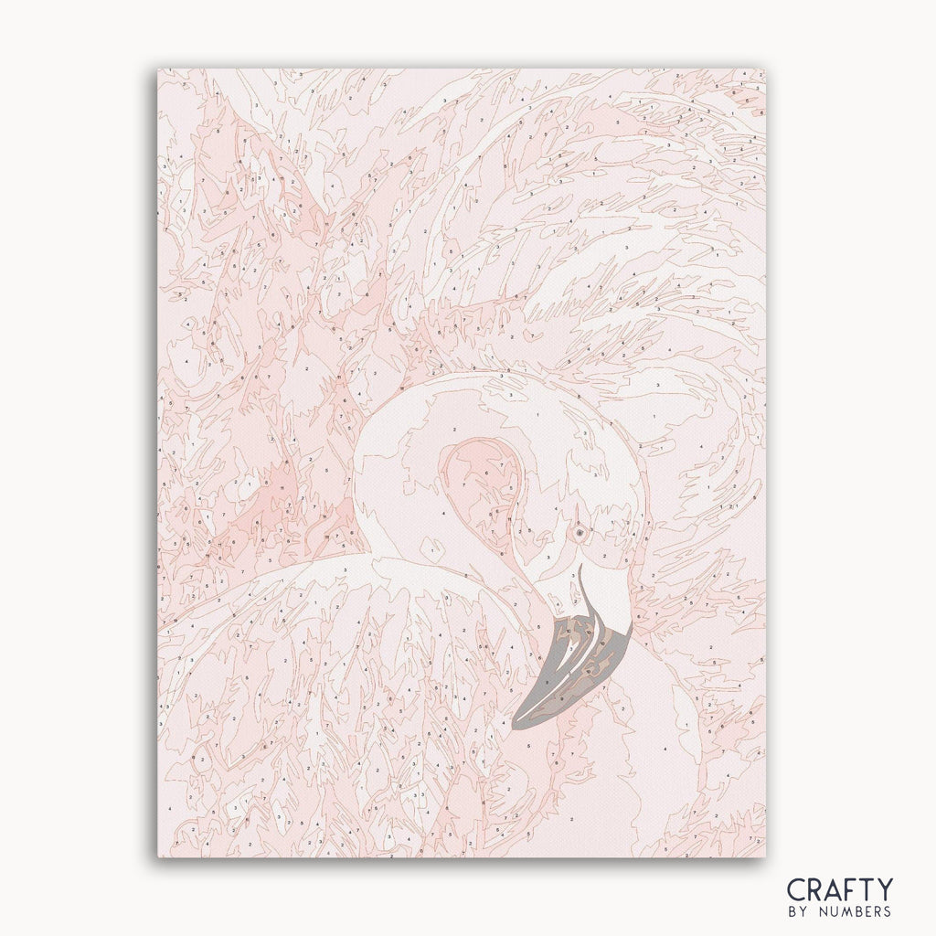 Numbered canvas preview for Pink Flamingo, with lightly printed color sections.