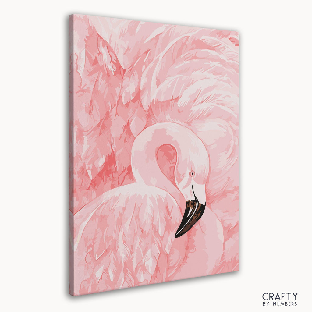 Angled view of the Pink Flamingo canvas artwork.
