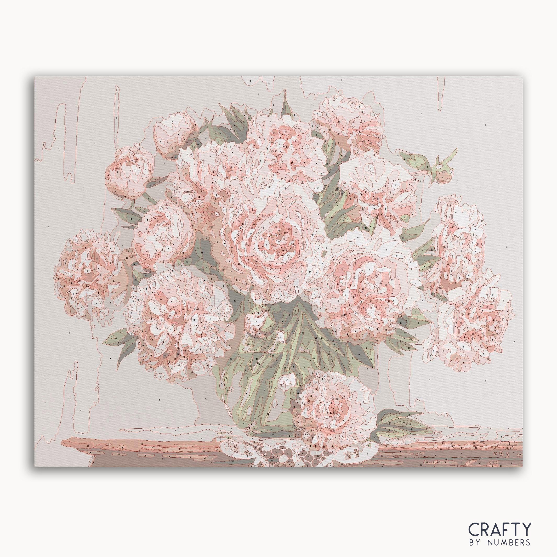 Pink Flowers paint by number inspired by famous paintings featuring vibrant colors and delicate brushwork by famous artists paintings.