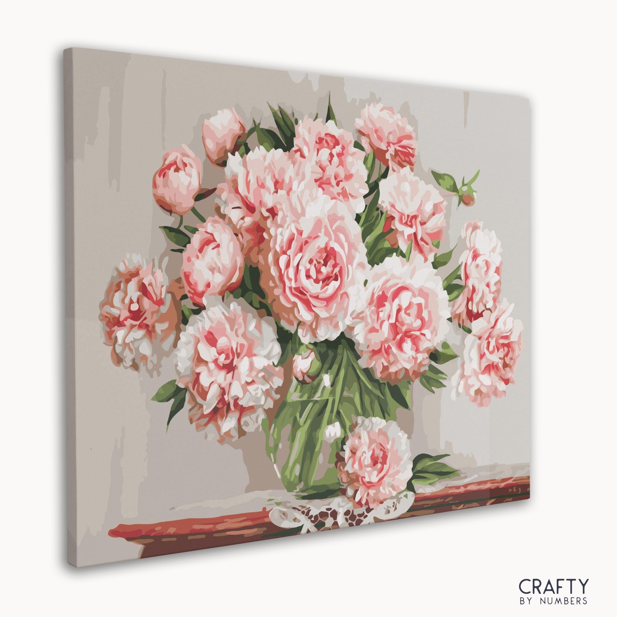 Beautiful pink flowers paint by number reminiscent of van gogh famous paintings and famous landscape paintings.