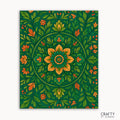 Forest Bloom Mandala Paint by Numbers kit featuring a vibrant mandala inspired by forest life with earthy greens, warm orange, and golden tones blending floral and natural elements