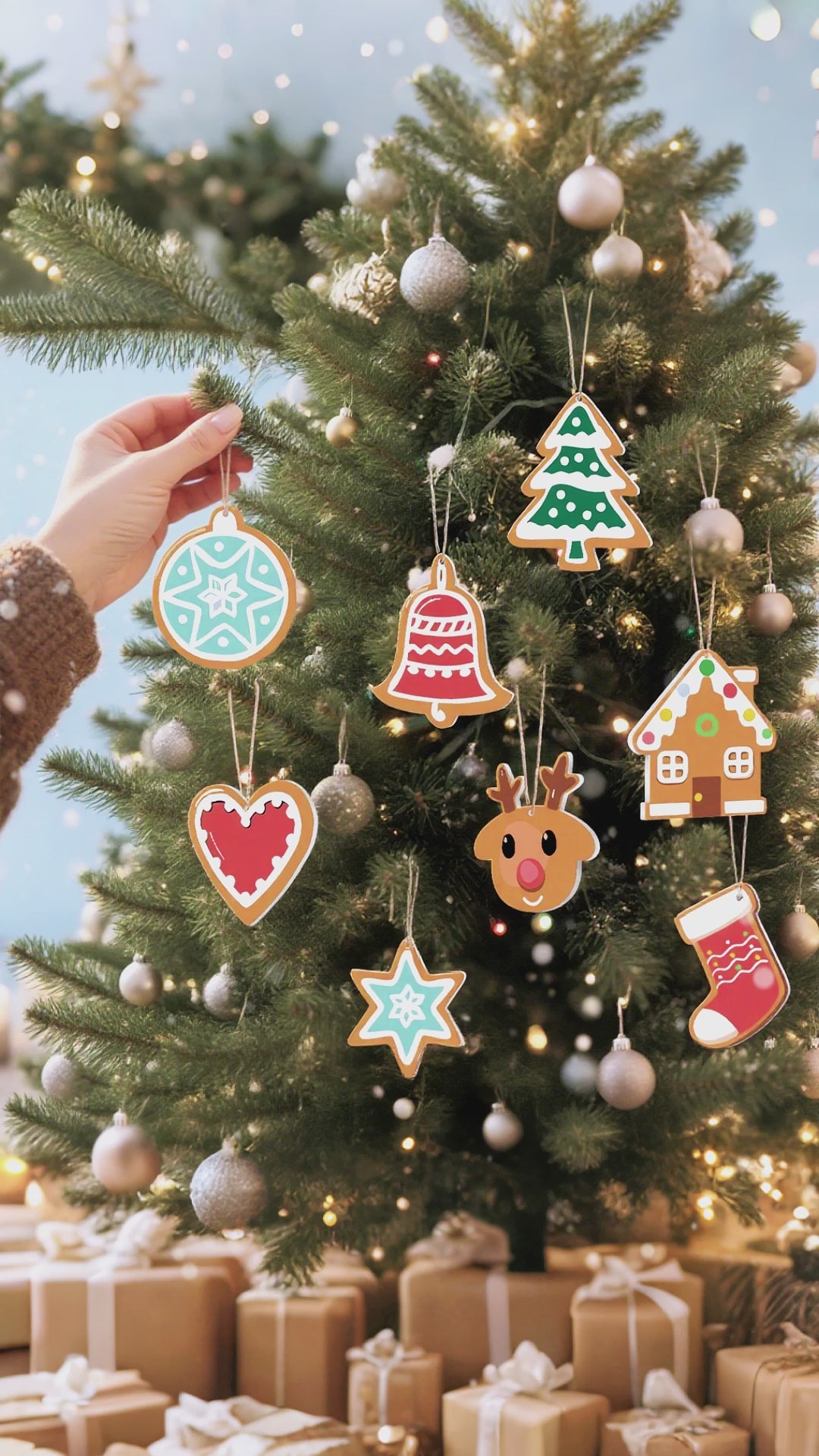 Assorted Merry Moments Christmas ornaments in a seasonal set, combining traditional and modern holiday designs.
