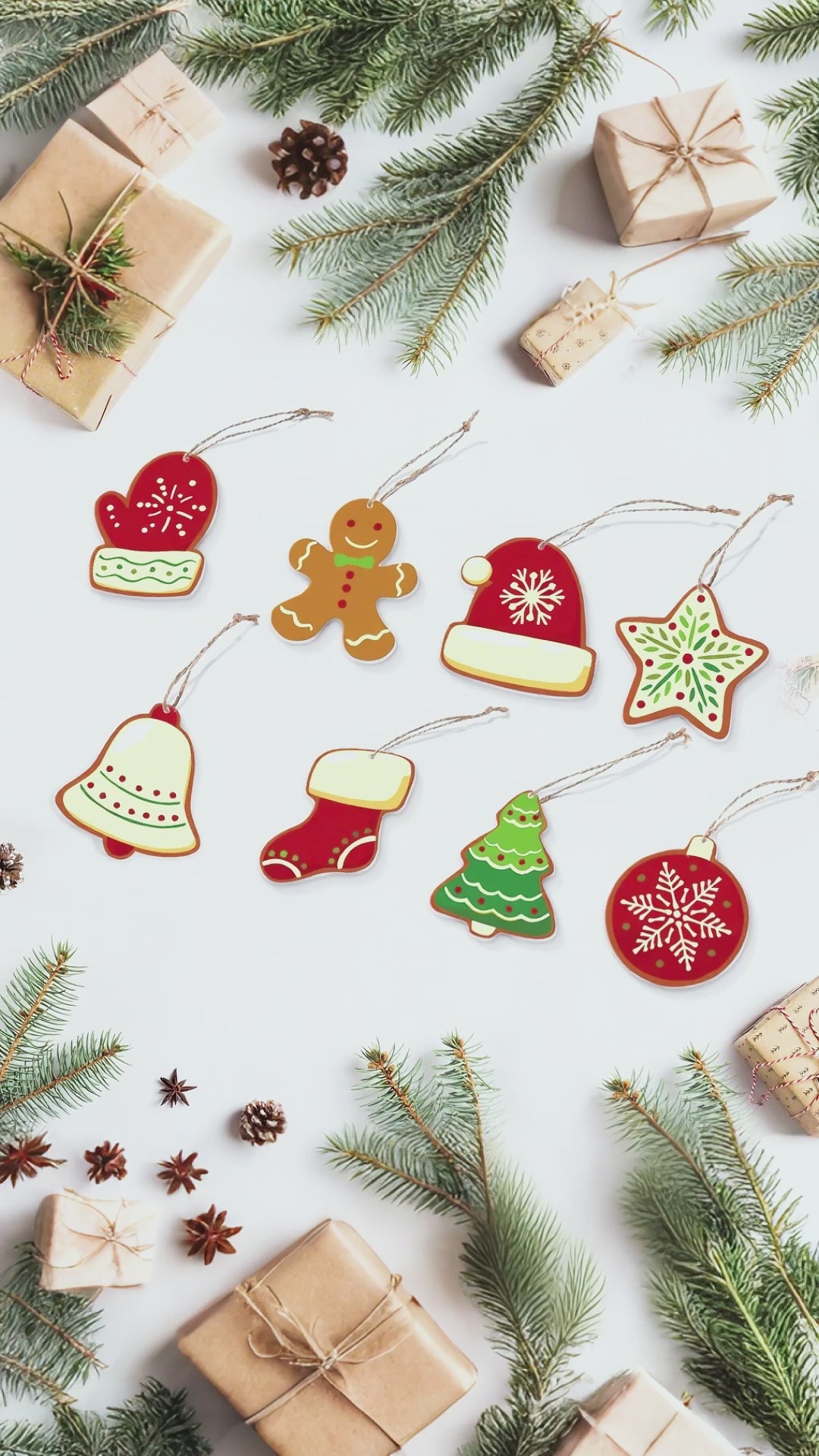 Close-up of sparkling ornaments with intricate designs and a soft, warm holiday glow.