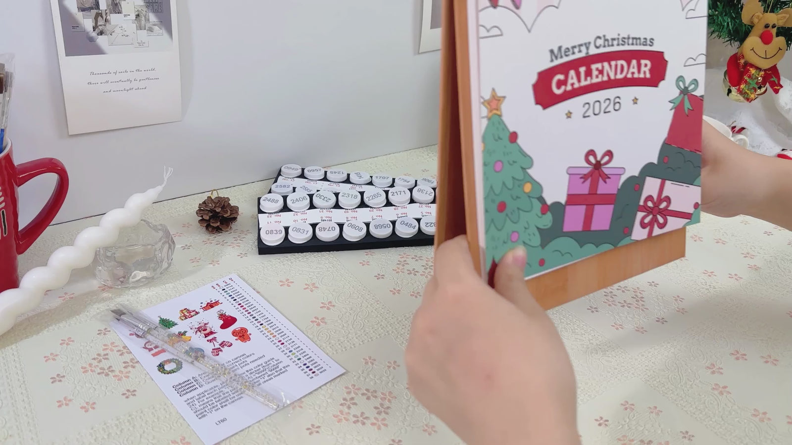 DIY Christmas paint by numbers kit featuring festive countdown calendar design.