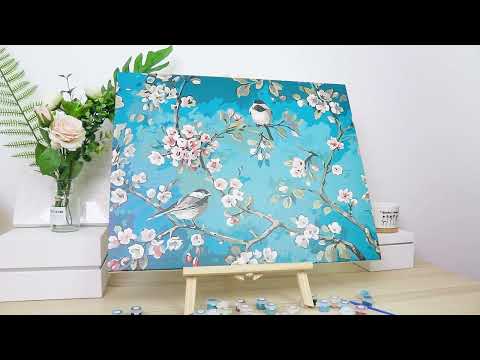 Birds on branches paint by number inspired by the vivid detail and color of famous paintings and famous abstract paintings.