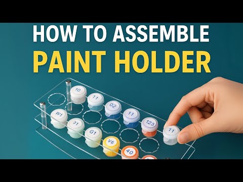 Paint holder for paint by numbers kits, keeps acrylic paints and brushes organized for easy access.