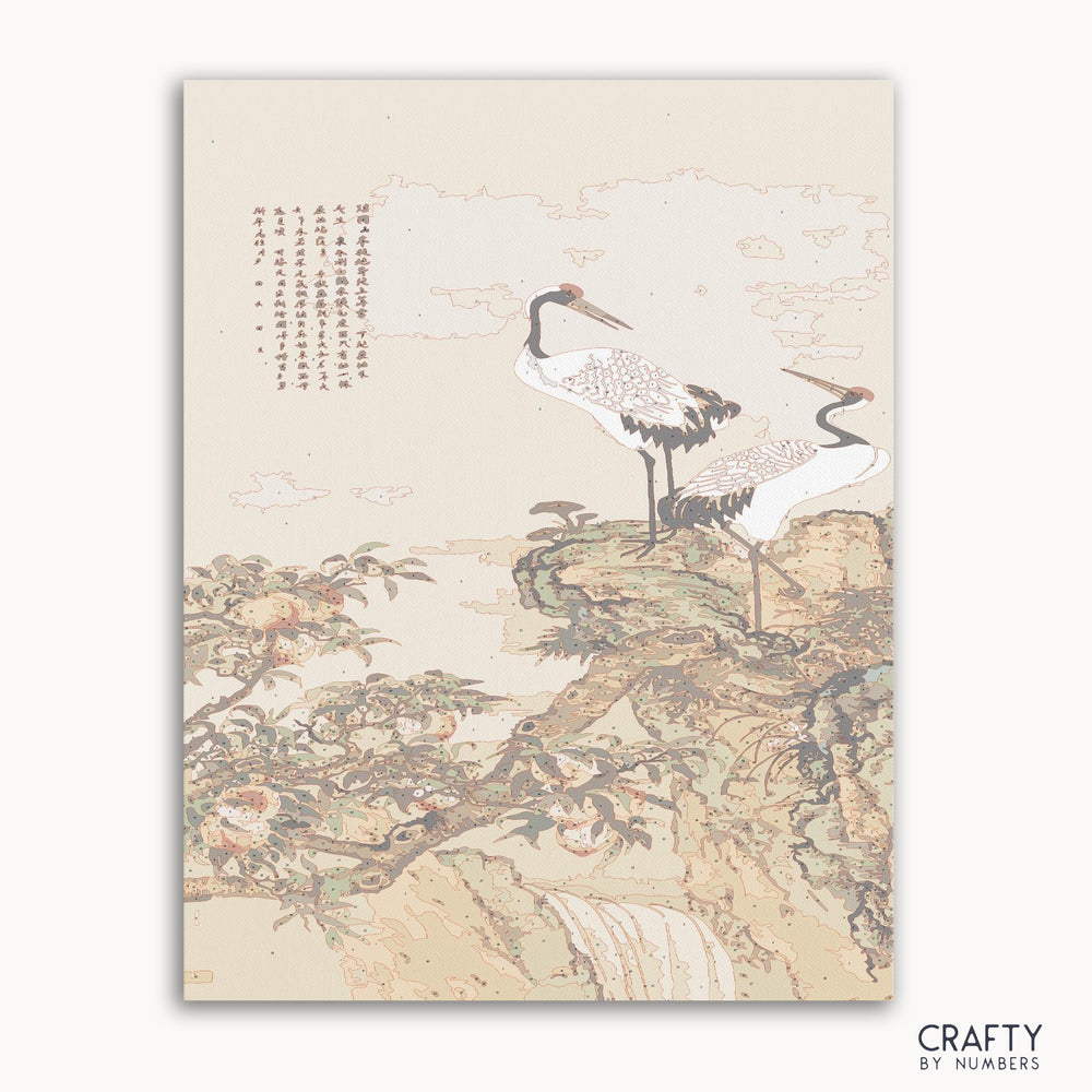 Red-Crowned Crane paint by number inspired by famous paintings, capturing the elegance of nature with vincent van gogh famous paintings style influence.