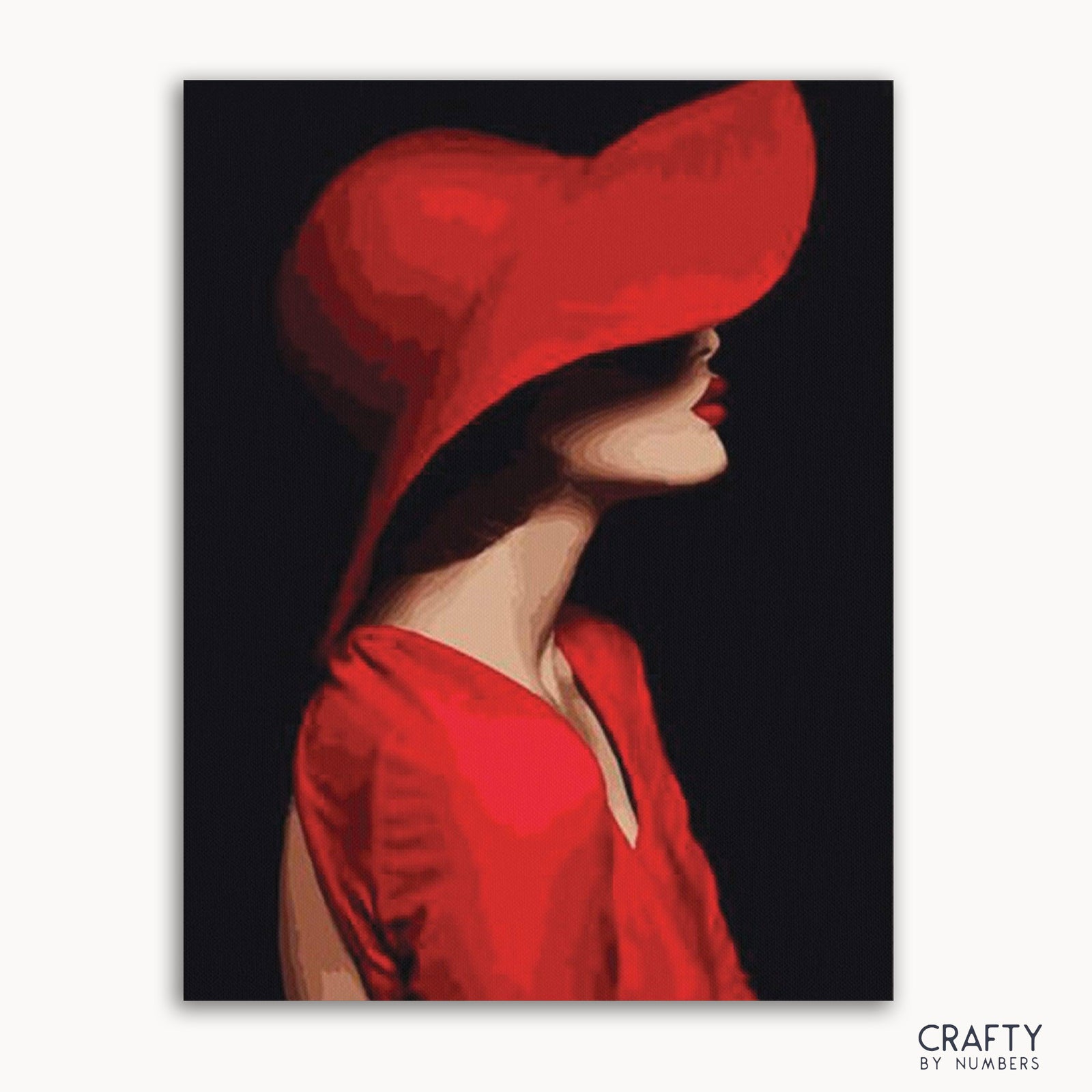 Red Hat Lady finished paint by numbers artwork