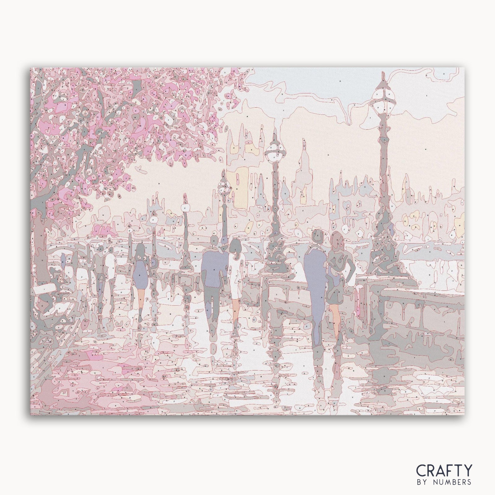 Romantic London Rain paint by numbers kit with canvas and paints