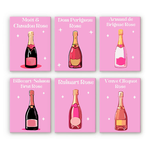 Rosé Champagne mini paint by numbers kit set of 6 with numbered linen canvases and acrylic paints