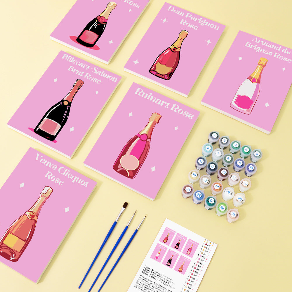 Step-by-step painting guide and color reference card for Rosé Champagne paint by numbers kit