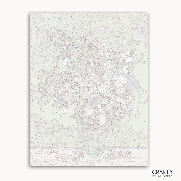 Roses paint by numbers kit inspired by Vincent Van Gogh famous paintings, showcasing vibrant colors and texture