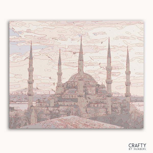 Royal Mosque paint by number featuring intricate details, famous paintings, vincent van gogh famous paintings, most famous paintings, famous landscape paintings