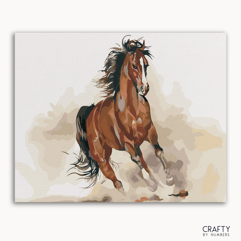 A paint-by-numbers kit image featuring a running horse.