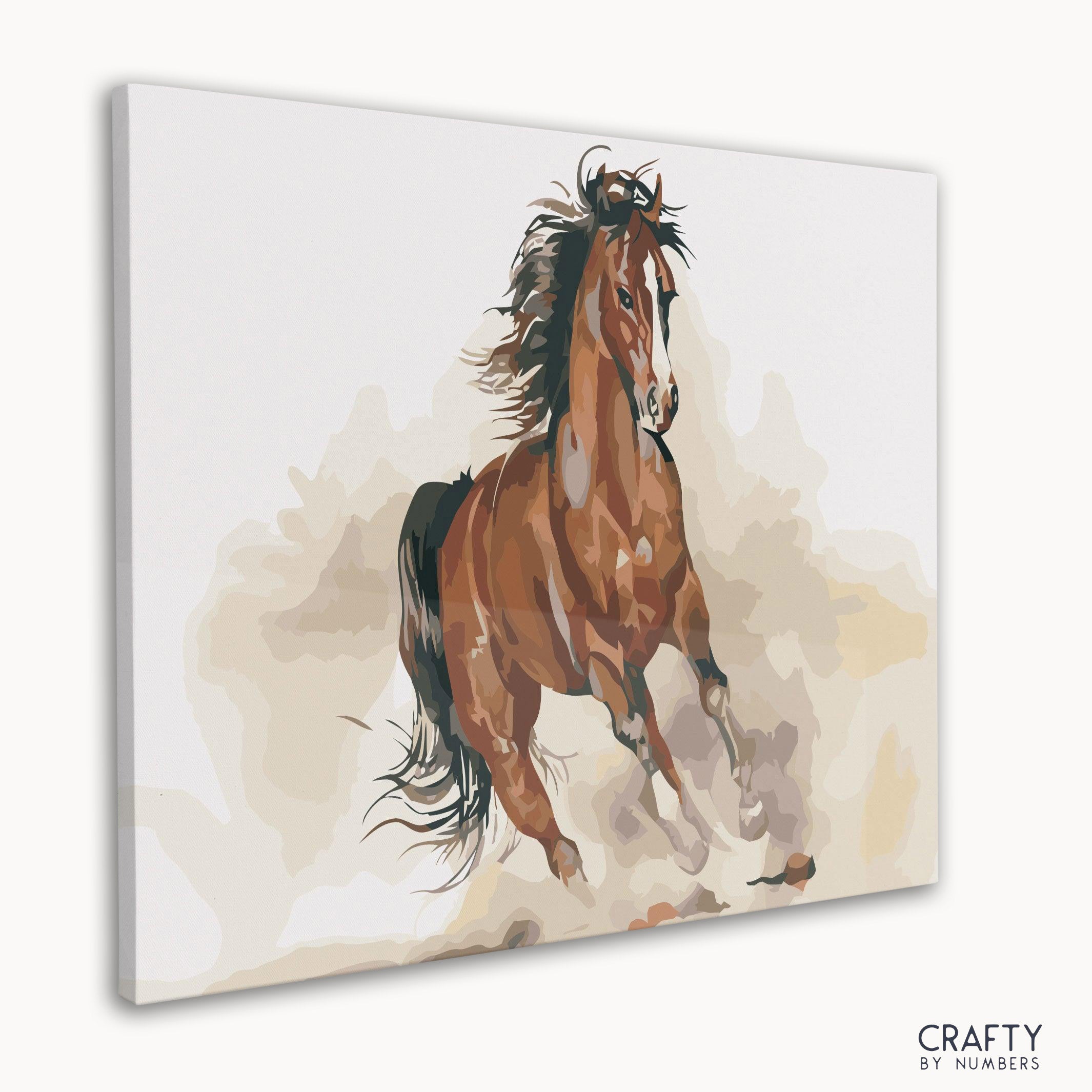 Detailed Running Horse paint by number showcasing elements reminiscent of van gogh famous paintings and famous landscape paintings.