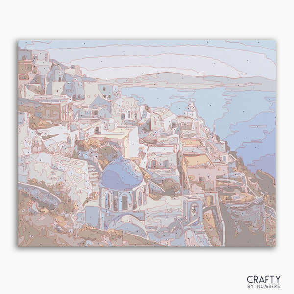 Santorini landscape paint by numbers canvas with numbered color guide