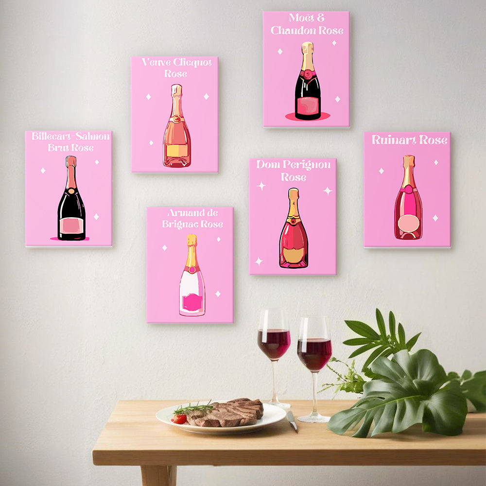 six different Rosé Champagne on wall