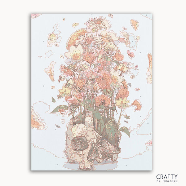 Skull Of Flowers paint by number featuring vibrant colors, inspired by famous paintings and van gogh famous paintings styles.