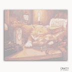 Sleeping Cat paint by number artwork inspired by famous paintings, capturing peaceful rest with the charm of vincent van gogh famous paintings style.