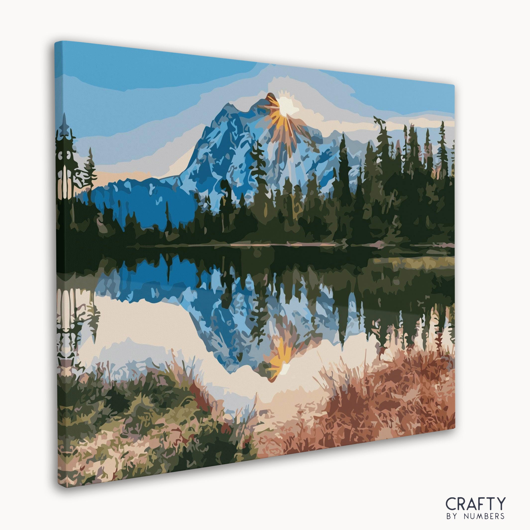 snow sunset mountain paint by numbers on wall.