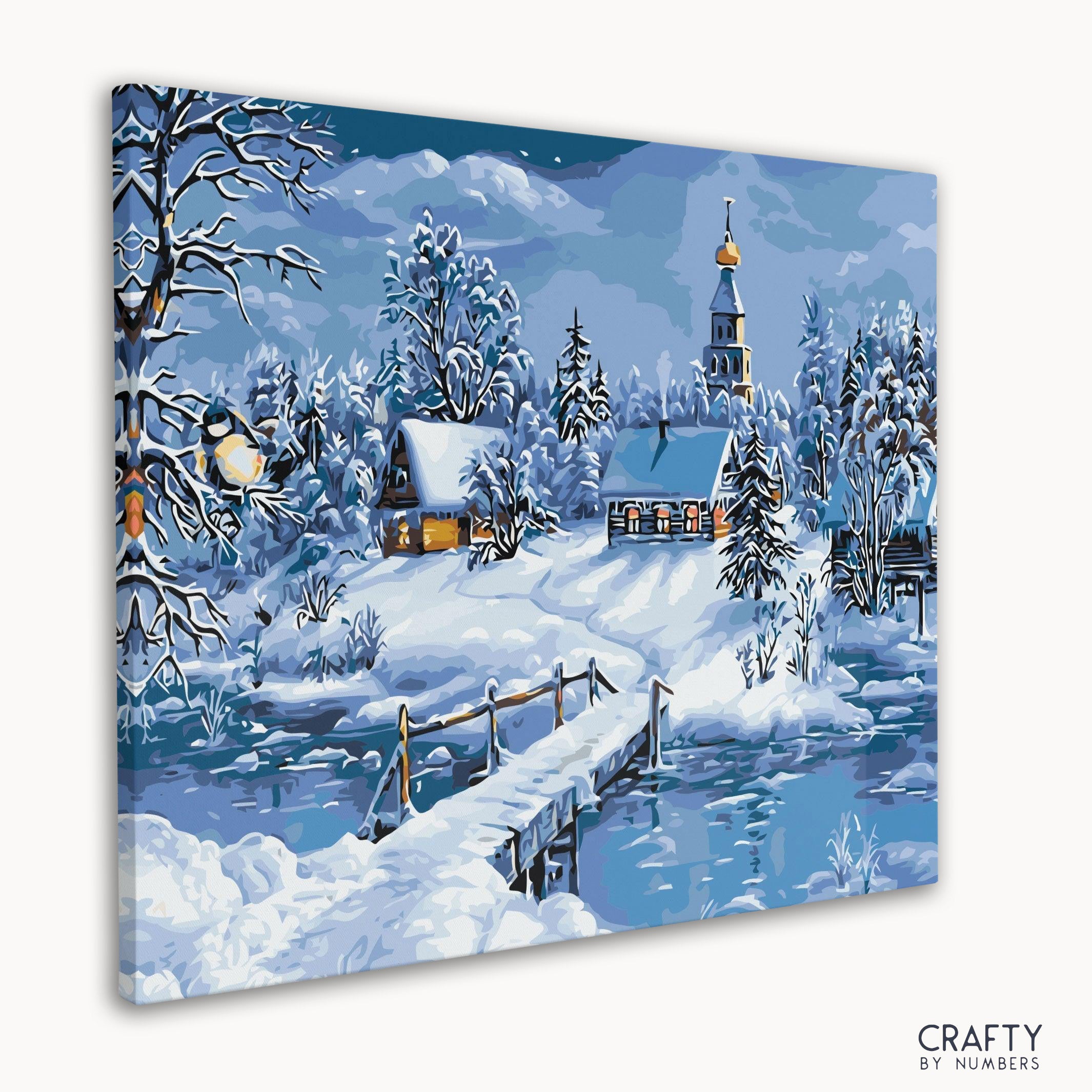 Winter village paint by numbers snowy night scene