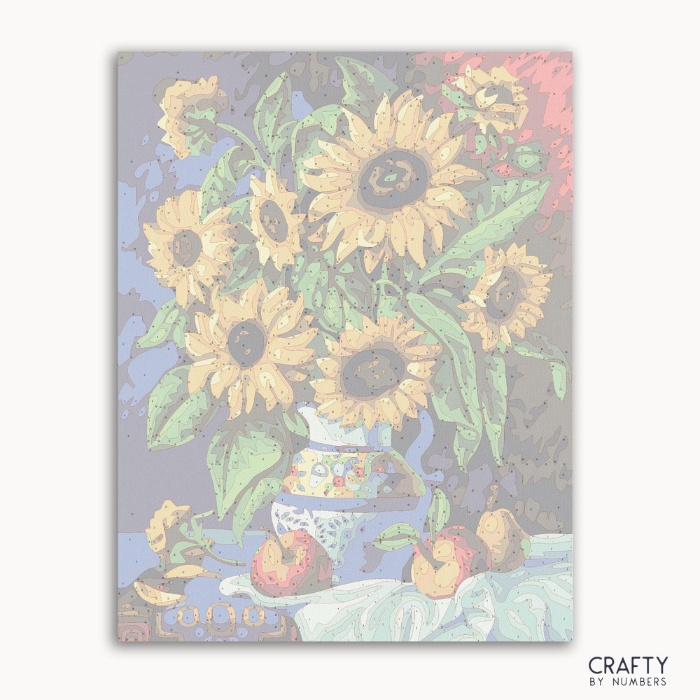 Still Life With Sunflowers paint by number featuring vibrant sunflowers, famous paintings, vincent van gogh famous paintings, famous flower paintings, famous still life paintings.