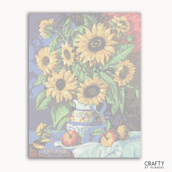 Still Life With Sunflowers paint by number featuring vibrant sunflowers, famous paintings, vincent van gogh famous paintings, famous flower paintings, famous still life paintings.