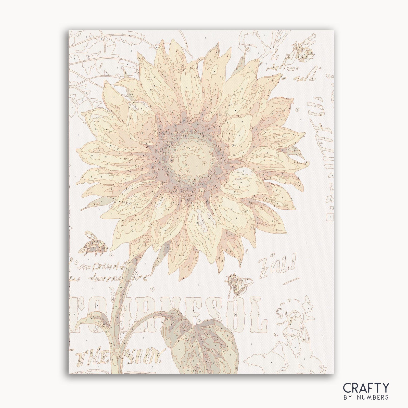 Pintura de girasoles y abejas por números, obras de arte inspiradas en pinturas famosas, pinturas famosas de Van Gogh y pinturas de flores famosas.