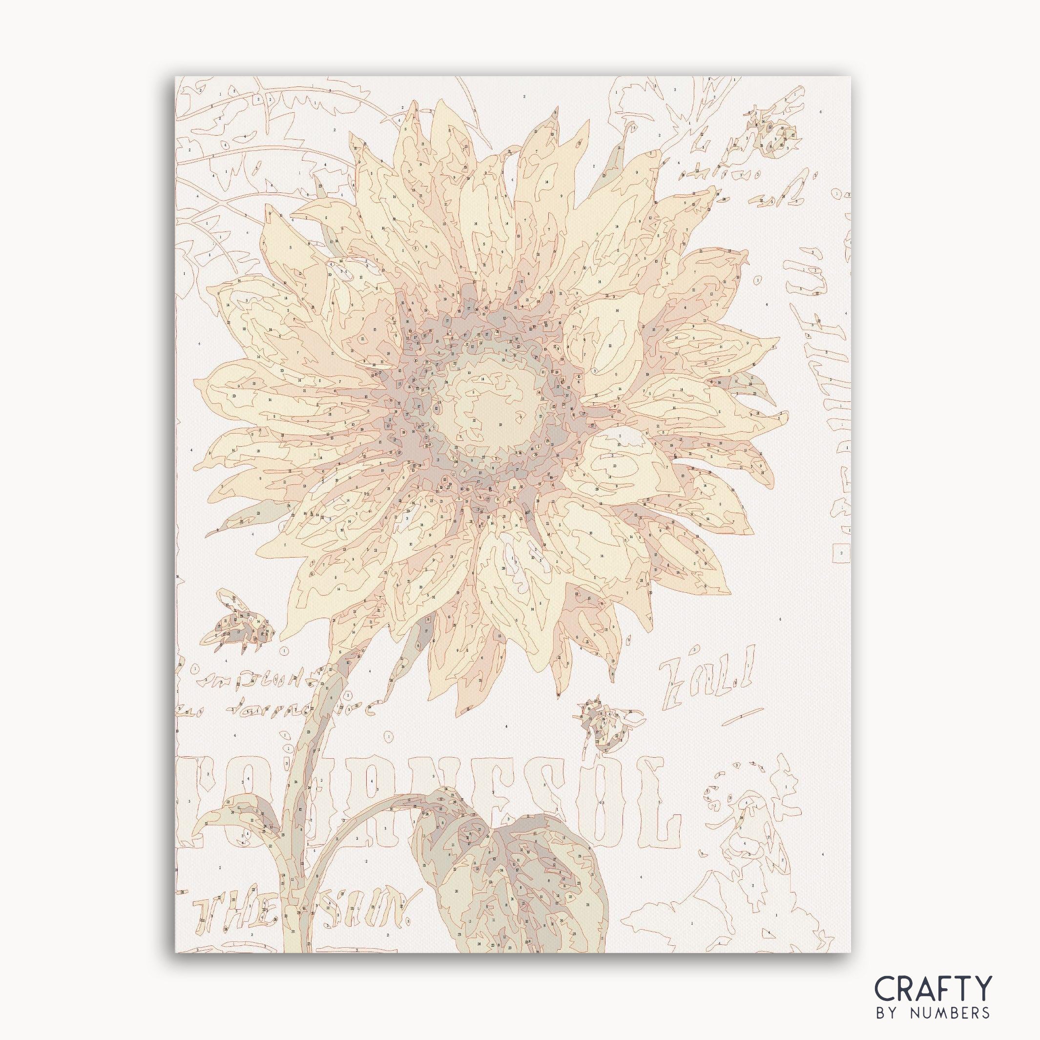 Sunflower and honey bee paint by number artwork inspired by famous paintings, van gogh famous paintings, and famous flower paintings