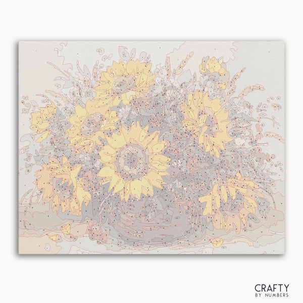 Sunflowers Oil Art paint by number featuring vibrant colors inspired by famous paintings, van gogh famous paintings, and famous flower paintings.