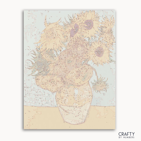 Vibrant Sunflowers in a vase painted with classic paint by numbers kit showcasing one of vincent van gogh famous paintings