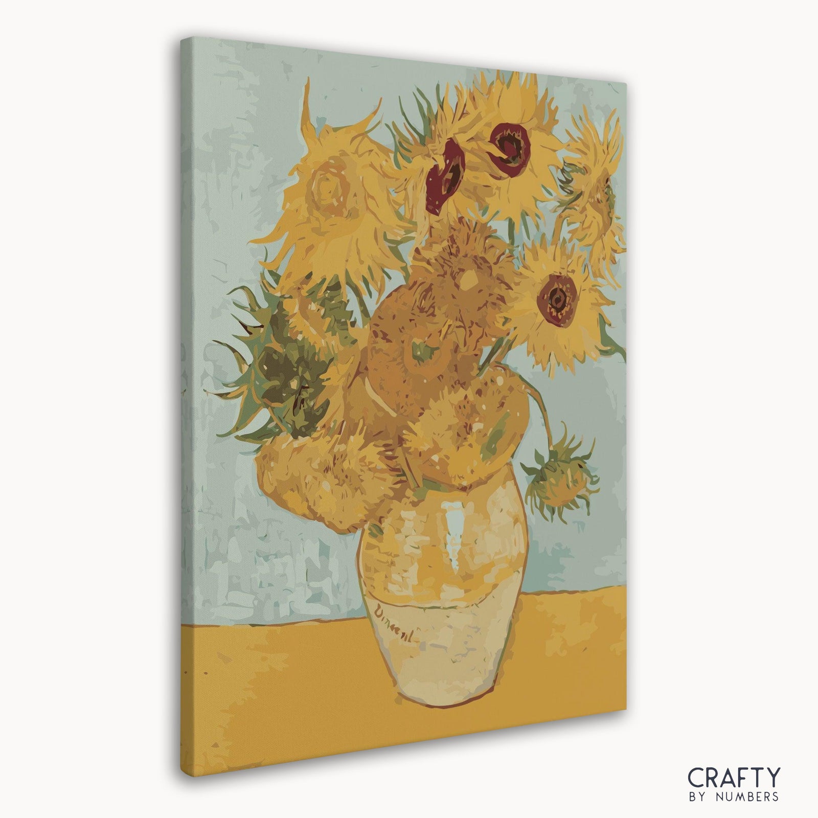 Close-up of yellow sunflower petals on the numbered canvas