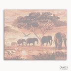 Sunset Elephants paint by number featuring vibrant colors and detailed brushes, inspired by famous paintings and van gogh famous paintings style.