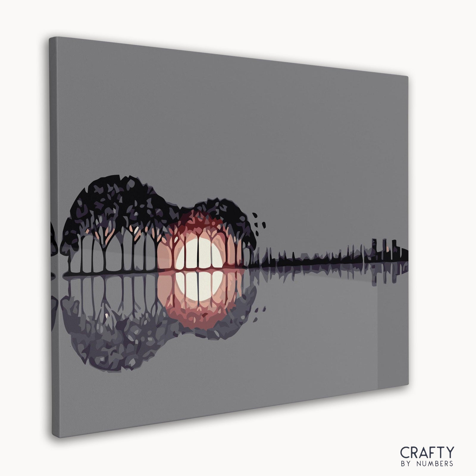 Peinture Sunset Like Guitar par numéro avec des couleurs reflétant les peintures célèbres de Van Gogh et les célèbres peintures de paysages.