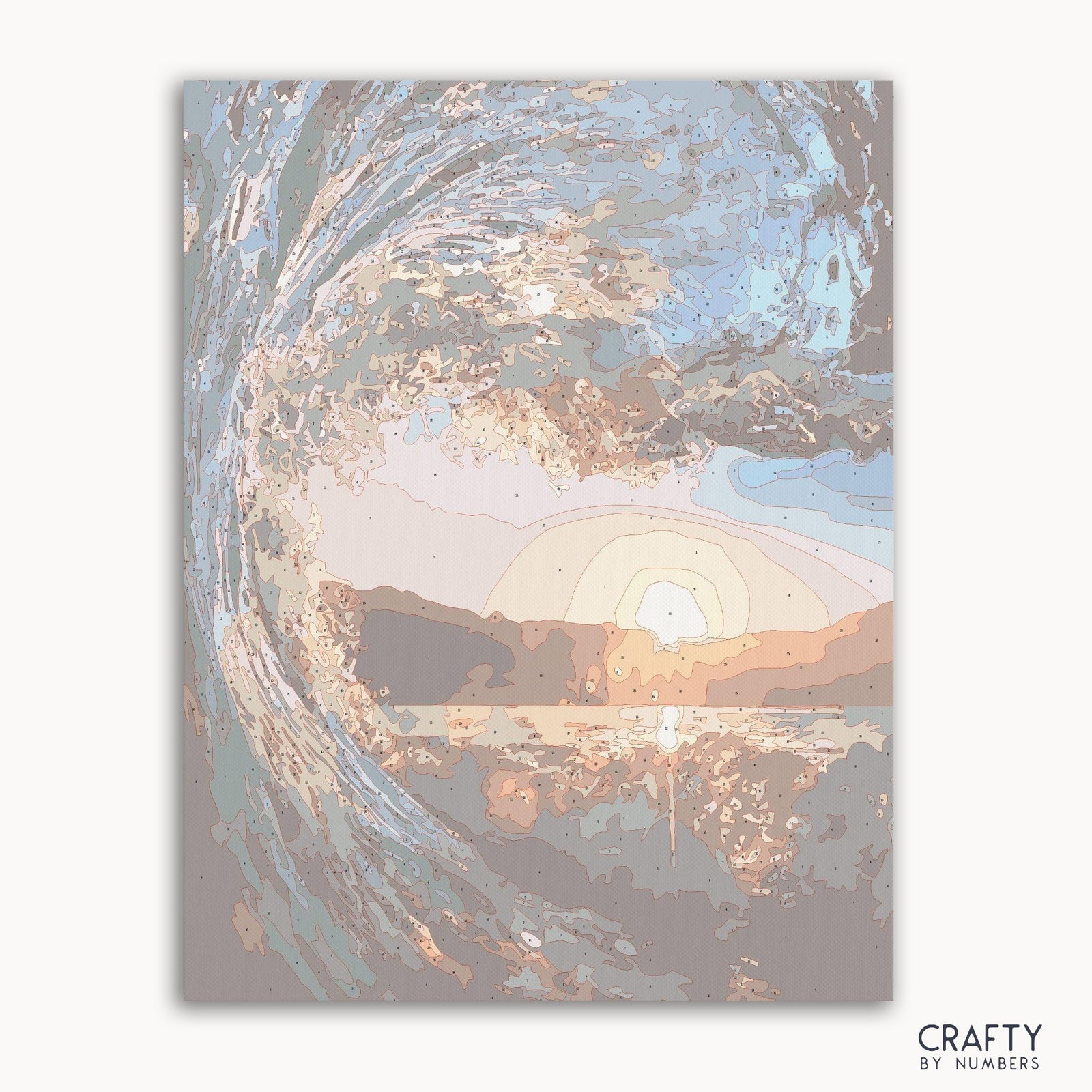 Sunset Wave paint by numbers kit with numbered canvas and paints