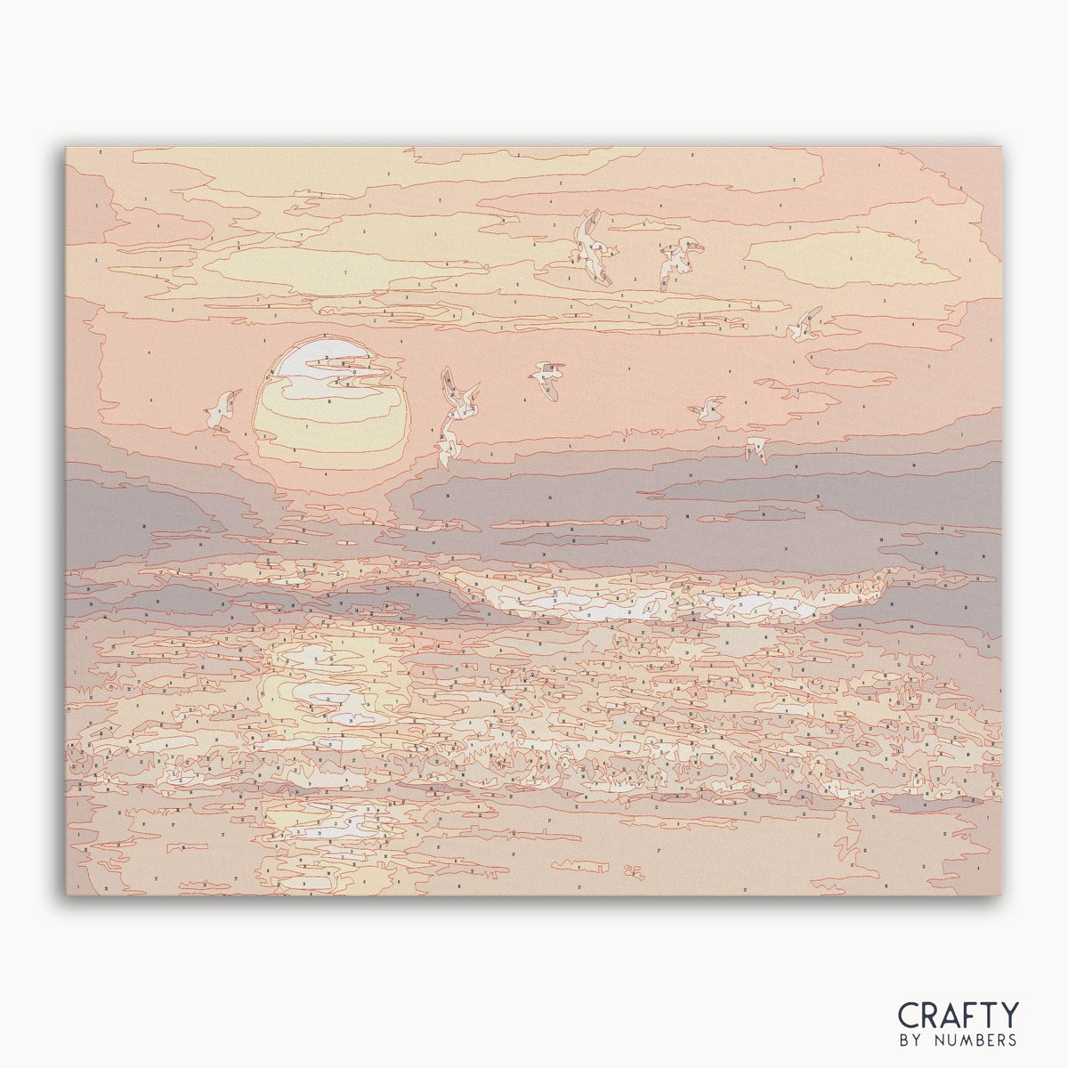 Sunset Waves paint by numbers kit box with vibrant sunset ocean waves artwork