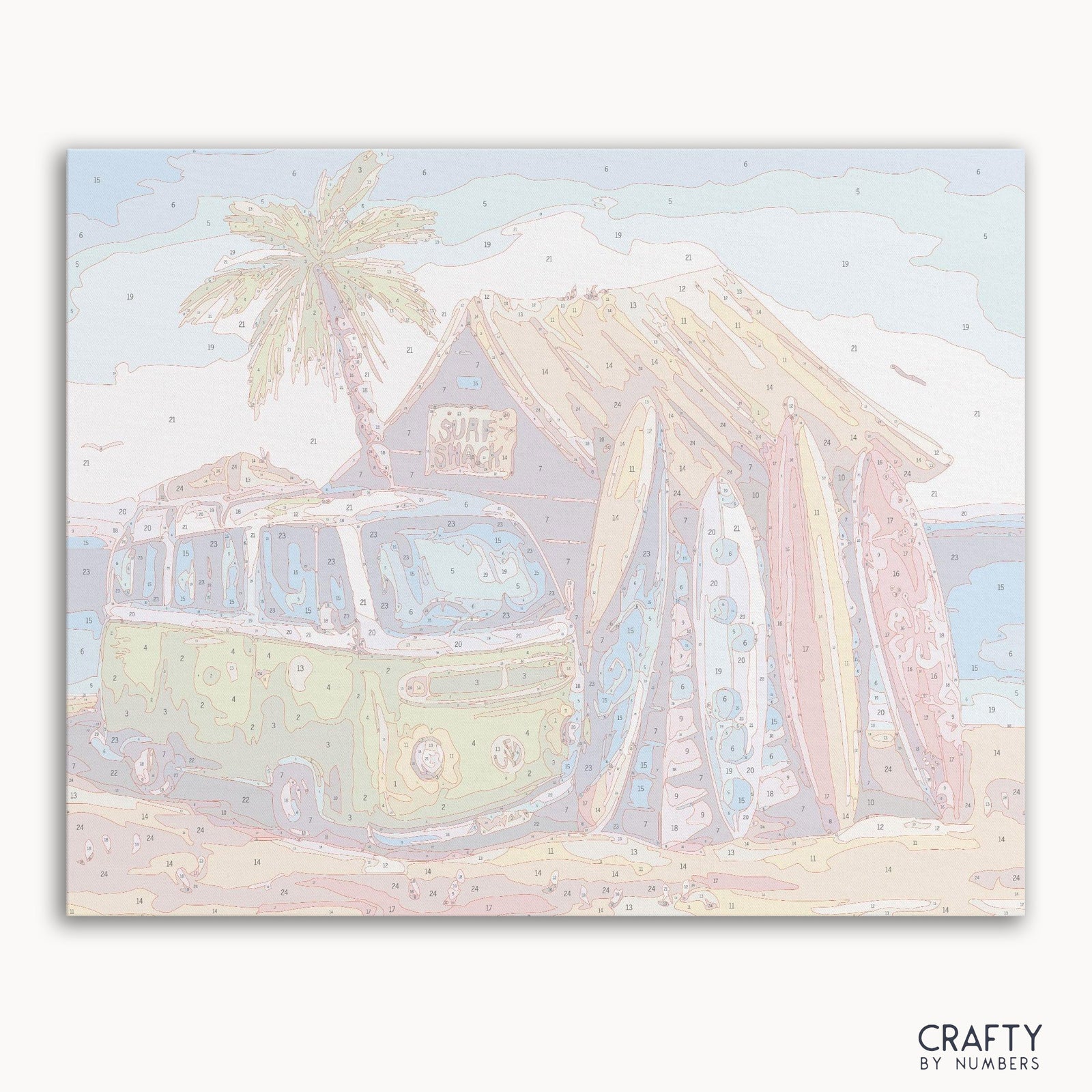 Surf Shack paint by numbers kit with canvas and paints