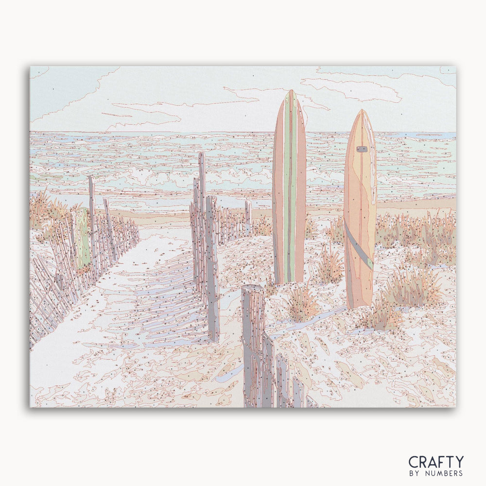 Surfboards Beach paint by numbers kit blank canvas with numbered sections