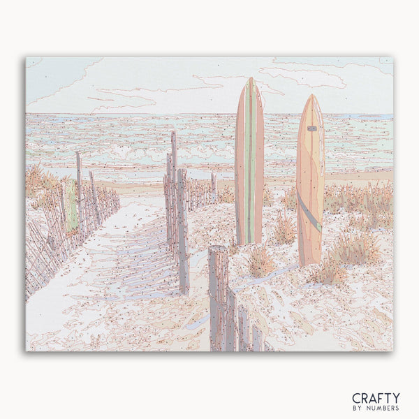 Surfboards Beach paint by numbers kit blank canvas with numbered sections